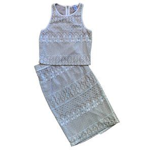 Bar III Lace Crochet Skirt Set Cream Small